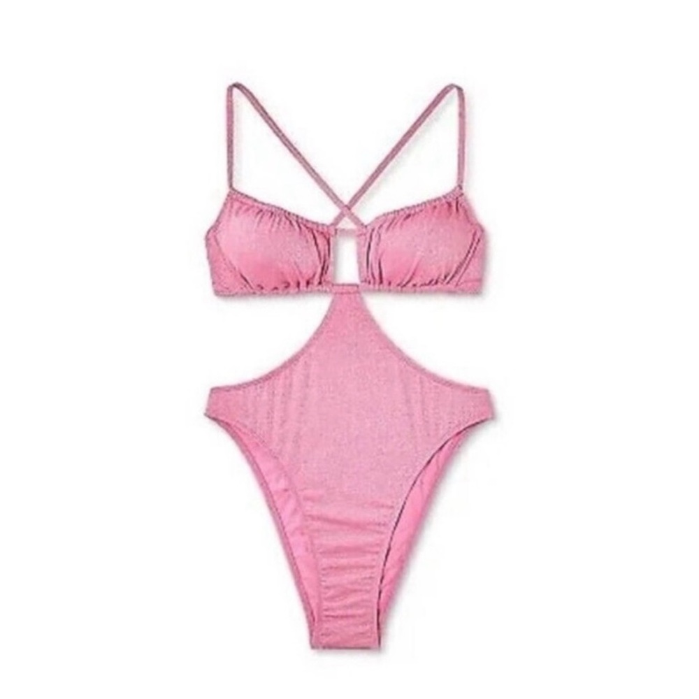 NWT Wild Fable cutout swimsuit in pink glitter xs